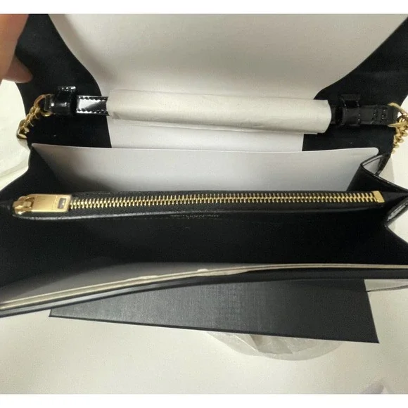 NEW SAINT LAURENT PATENT LEATHER GOLD CHAIN WALLET BAG PURSE BOX! - Picture 12 of 16